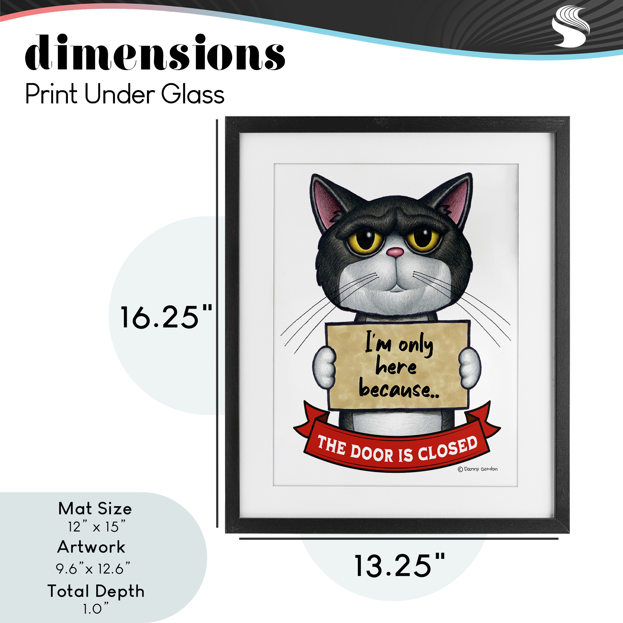 Here Because Door Is Closed Black Framed Print Under Glass, design by Danny Gordon Art