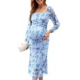 thumbnail image 1 of Vestido de maternidad AISWI de malla fruncida de manga larga azul claro, 1 of 6