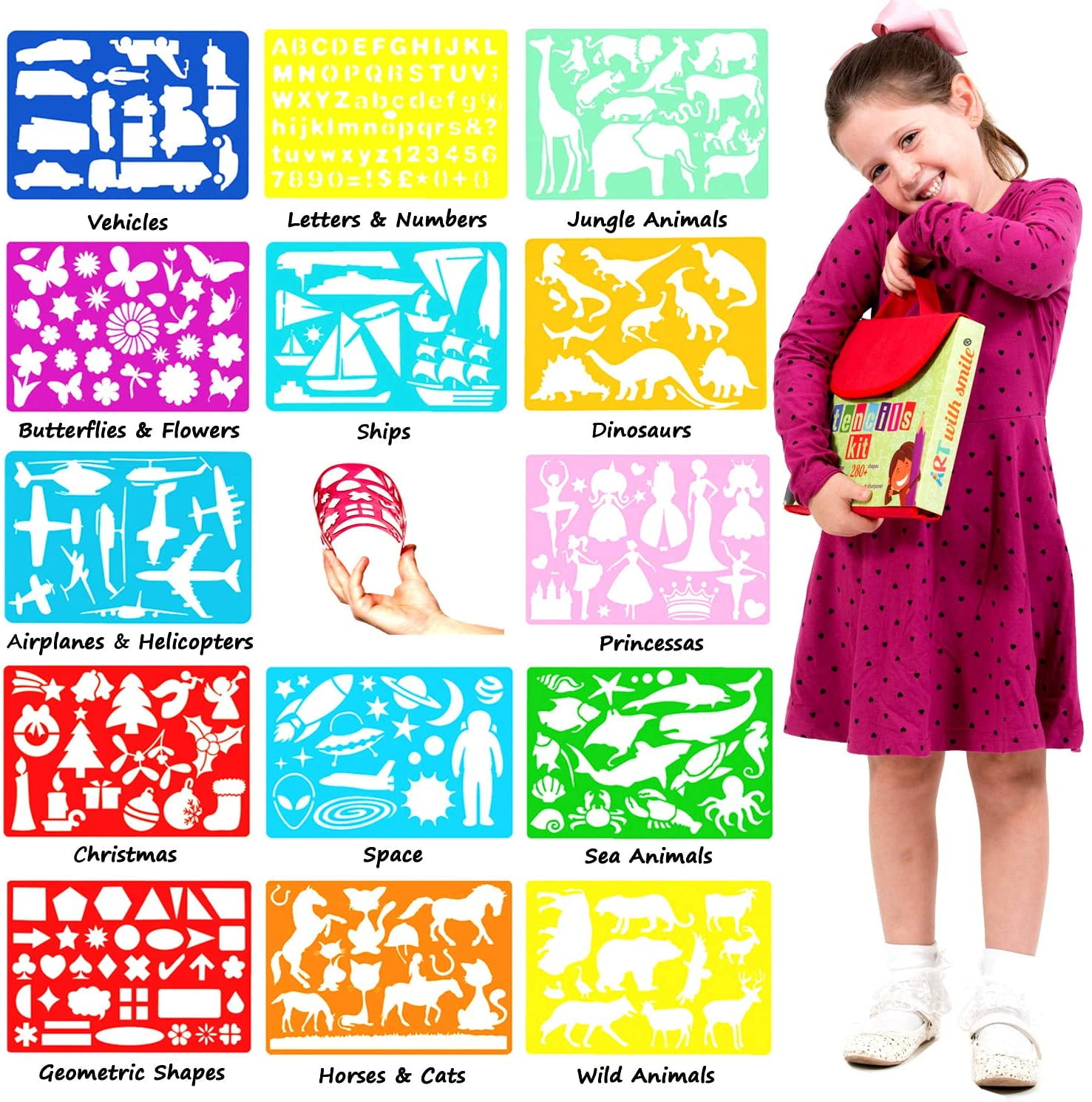 Drawing Stencils for Kids Kit & Carry Case – – Child-Safe, Non-Toxic Stencil  Set with 300 Shapes, Colored Pencils, Paper, Etc. – Travel Art Supplies for  Creativity, Learning, Fun by Art with