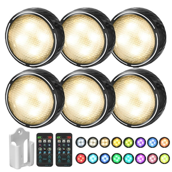 Onumii LED Puck Lights Battery Operated LED Under Cabinet Lighting Wireless Stick on Tap Lights with Remote Controll - 6Pack Black