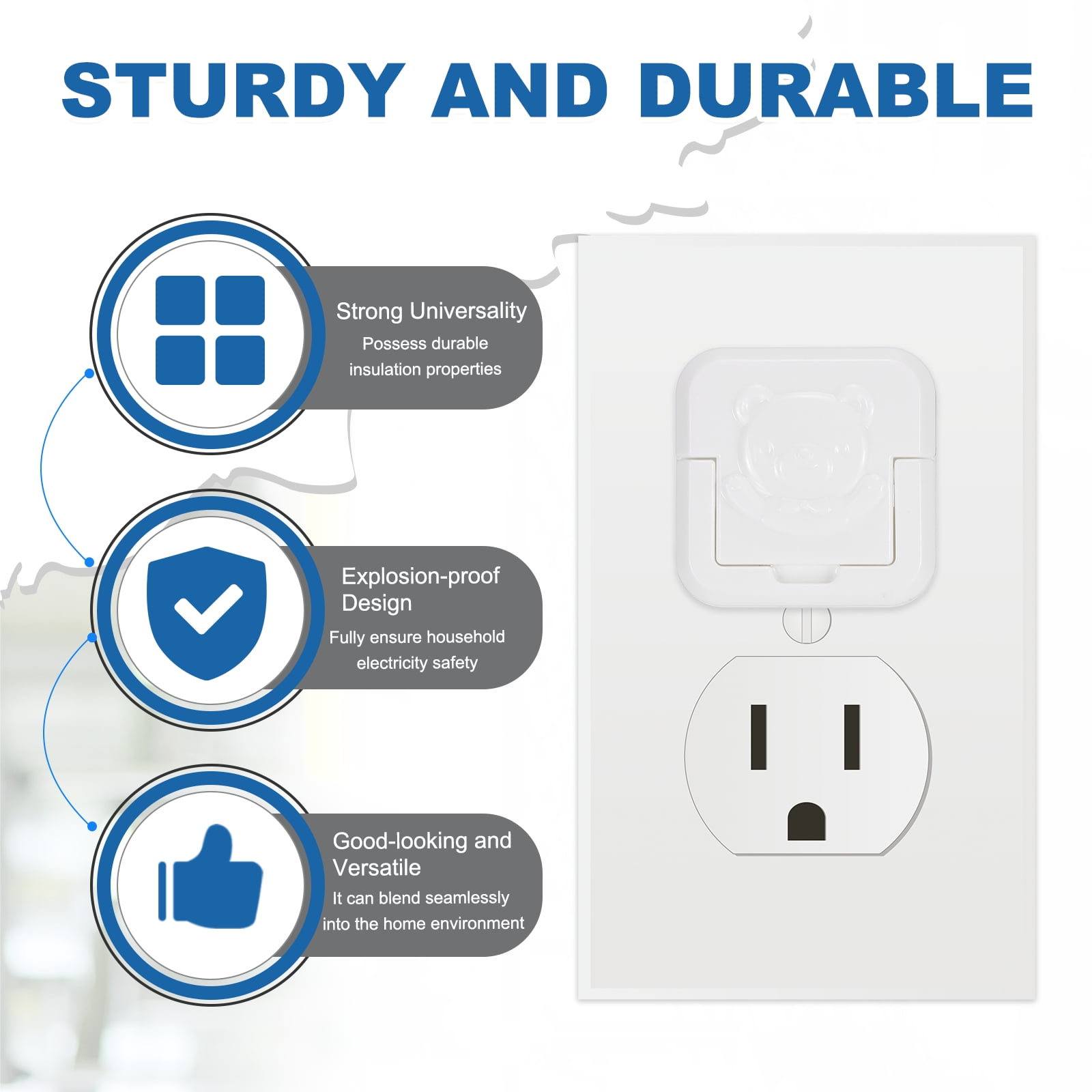 Uxcell 50 Pack Outlet Covers Proofing, Electrical Safety Plug Covers Outlets Socket Proof Caps Easy Install Plug Power Sockets Protectors for 3-Prong Wall Plate, Square Cute White