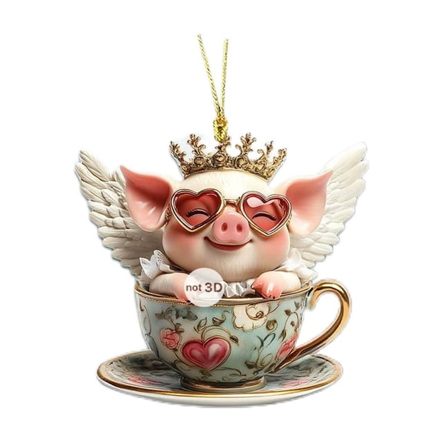 TIMIFIS Acrylic Tags, Cute Angel Piglet and Angel Raccoon Key Pendant Ornament Home Decor