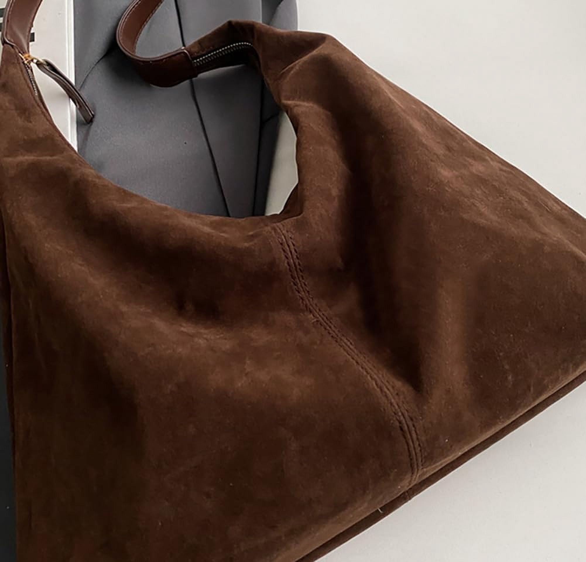 Omlopp Slouchy Suede Shoulder Bags For Women Underarm Bag Womens Tote Bag Work Purses Crescent Bag Suede Handbag Travel Winter Fall(Coffee)
