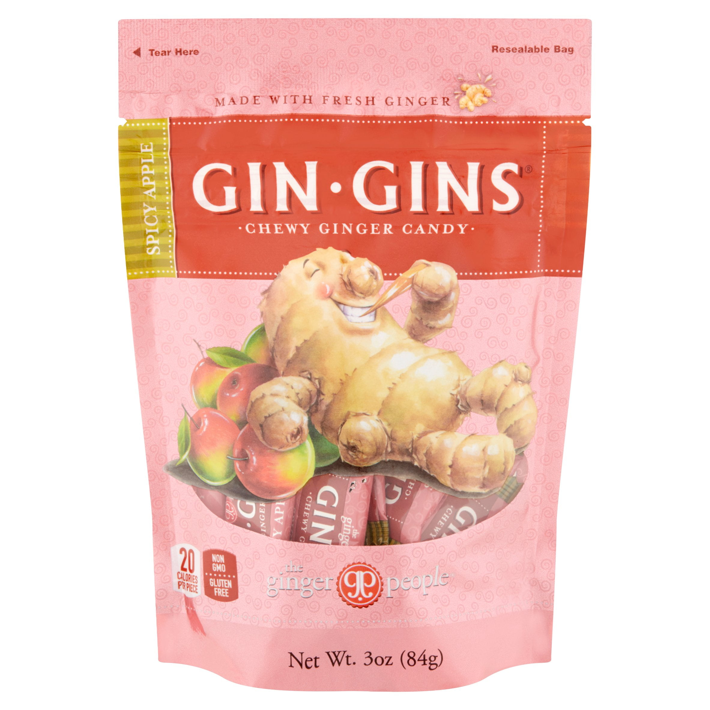 Gin Gins, Spicy Apple Chewy Ginger Candy, 3 Oz (Pack of 12)