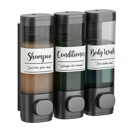 uMadeUs Soap Dispenser - 3 Chamber - Wall Mount - No Drill Bottles Organizer, Toiletries for Cream Lotion Liquid Soaps, Shampoo Conditioner Storage, Bathroom Kitchen Shower Decor Set – Gun Metal