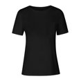 thumbnail image 4 of Delayuji Womens Summer Tops Casual Rolled Sleeve Shirts for Women with Pocket Lightweight Crew Neck Tee Classic Fit Black L Polyester,Spandex Short Sleeve Shirts for Women, 4 of 4