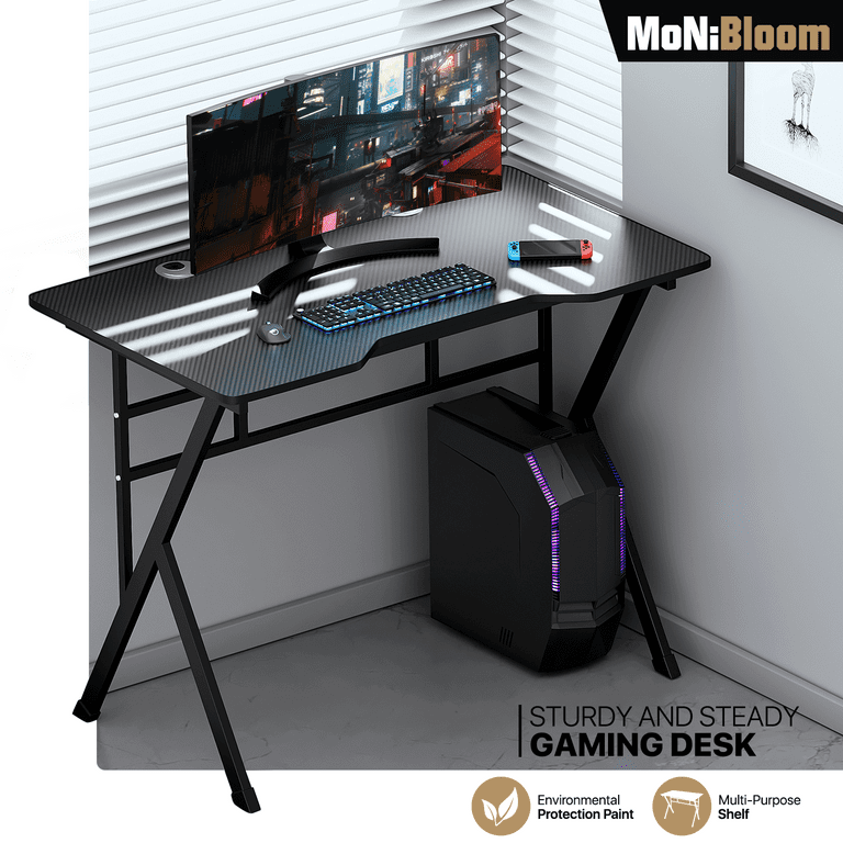 MoNiBloom Portable Standing Laptop Table with Host Rack and Ergonomic  Gaming Chair with Footrest Recliner for Home Office 