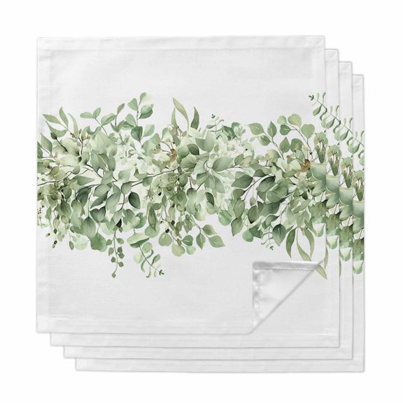 Sage Green Eucalyptus Leaves Cloth Napkins, Spring Summer Botanical Floral Washable and Reusable Dinner Napkins Set of 4, Table Napkin for Kitchen Party Birthday Wedding Hotel Housewarming 20"x20"