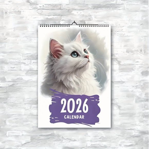 Calendrier 2026 Chats Mignons Regardant vers le Haut Cadeau de Noël Calendrier Mural