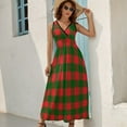 thumbnail image 5 of Christmas Red And Green Plaid Womens Night Club Maxi Dress V Neck Sleeveless Bohemia Long Dresses, 5 of 9