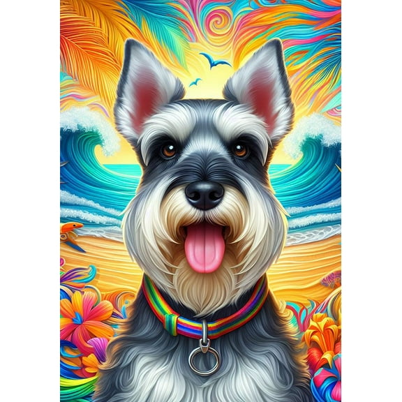 Schnauzer Grey Cropped - Best of Breed DCR Summer Garden Flag 12" x 17"