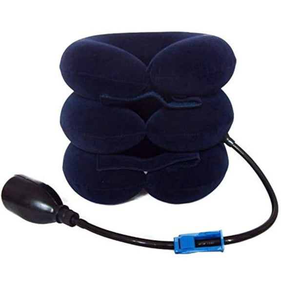 Upgraded Version Premium Flannel Inflatable Cervical Neck Traction Air Inflatable Pillow Neck Head Stretcher Pain Relief Collar (for Adults,Dark Blue)
