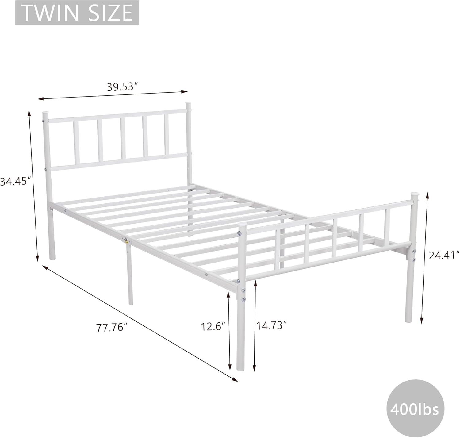 alazyhome Twin Size Classic Metal Platform Bed Frame-Mattress Foundation Steel Slat Support, White
