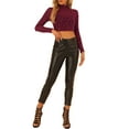 thumbnail image 2 of INSPIRE CHIC Women's Mock Neck Long Sleeve Stars Mesh See Through Cropped Blouse, 2 of 5