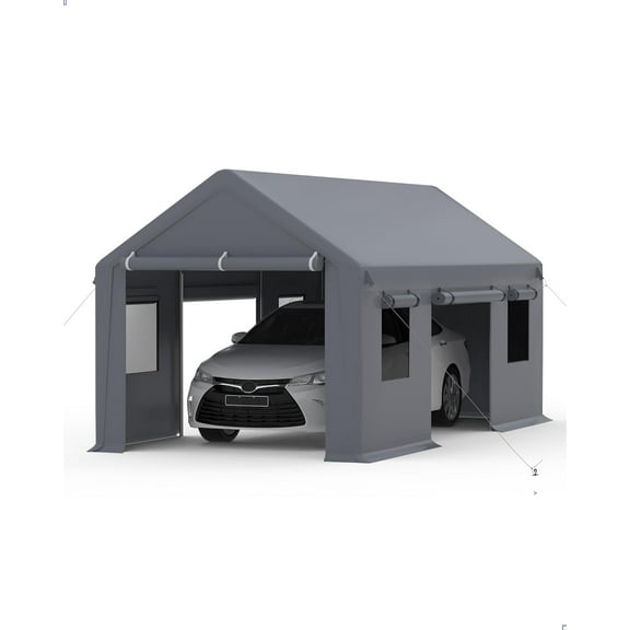 Telyswee 10' X 20' Heavy-Duty Carport, Portable Garage with Front & Rear Doors, 4 Windows, Reinforced Steel Poles & 180 g PE Waterproof Canopy, for Pickup Truck, and Boat