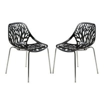Modern Asbury Dining Chair with Chromed Legs, Set of 2 - Black