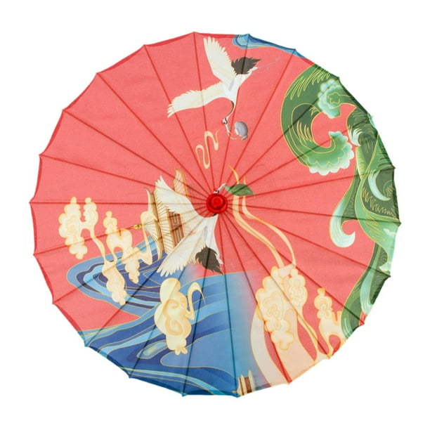 Paraguas chino de papel engrasado, paraguas de danza clásica antigua, sombrilla oriental Estilo E