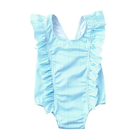 

Toddler Kids Baby Girl Swimsuit Ruffles Bathing Suit Bikini Striped Swimwear