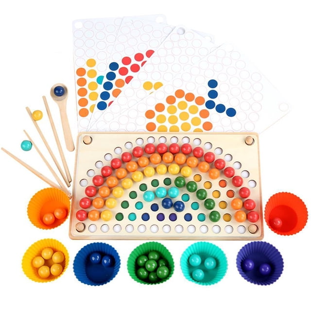 Juegos De Cuentas Con Clip De Madera, Juegos De Mesa Con Cuentas De Arcoíris, Juguetes De Entrenamiento De Pensamiento Lógico, Juguetes Educativos Para Edades Tempranas Para Niños Eigraketly BA001056-00