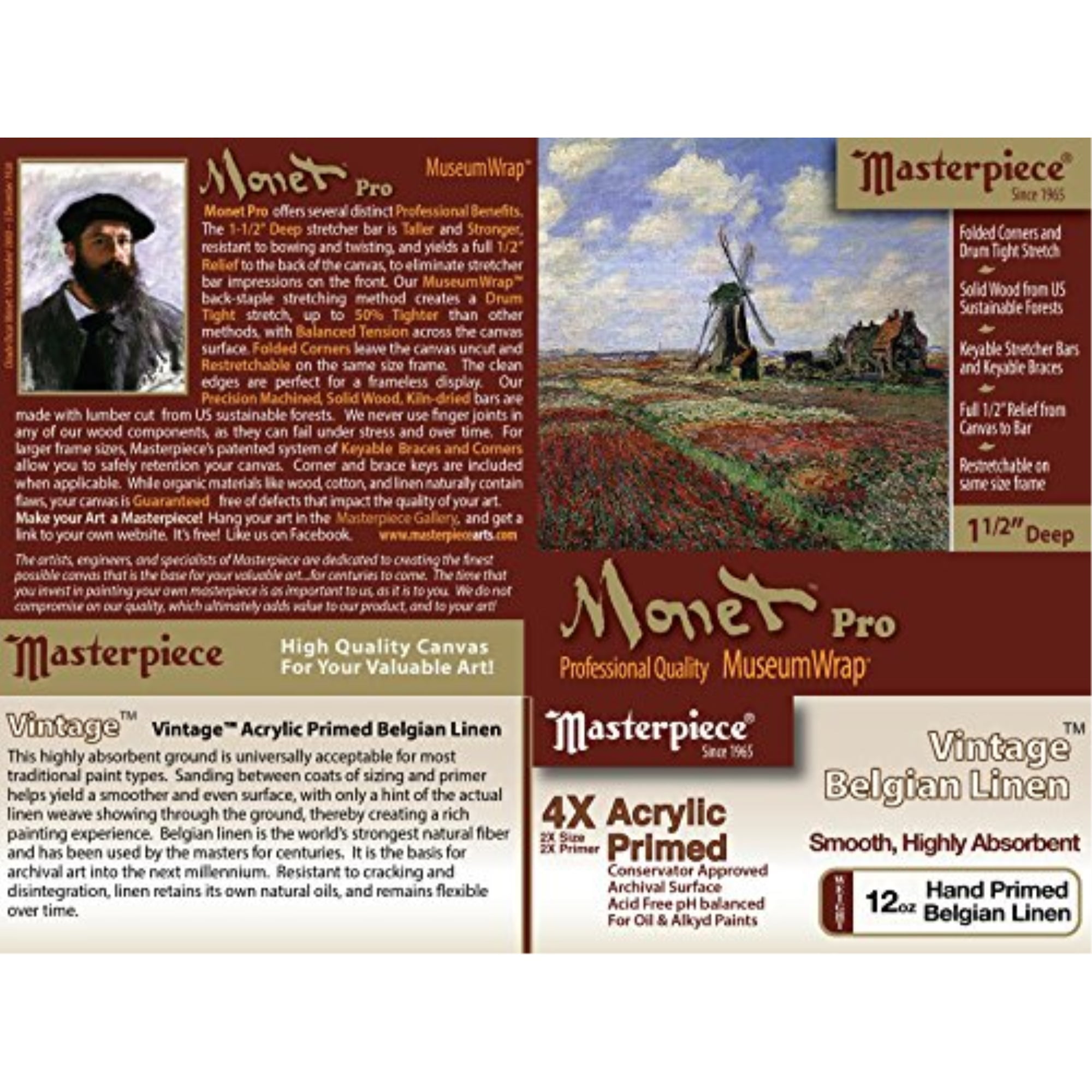 Masterpiece Monet Pro Artfix Linen Canvas - 24" x 30", Acrylic Primed