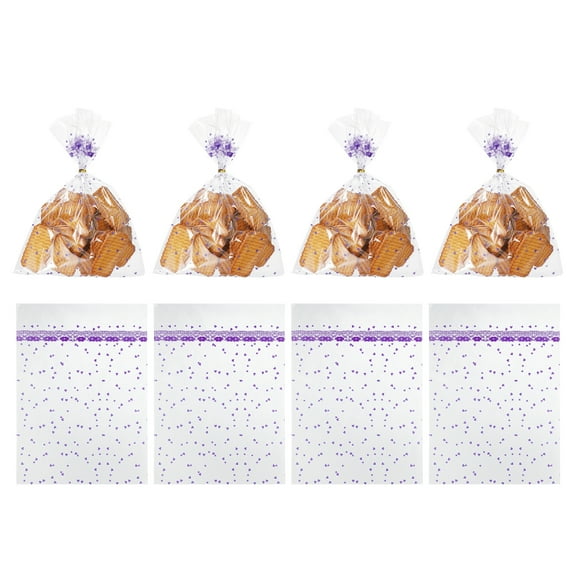 Uxcell 100 Count Clear Treat Bags, Valentines Cookie Bags Purple 9.8" x 7.1"