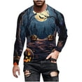 thumbnail image 2 of YOIAVAIOY Men's Halloween T shirts Spooky Season Ghost Print Shirts Long Sleeve Teen Boys Tee Shirt Fall Tops Festival Casual Tees Navy XL, 2 of 5