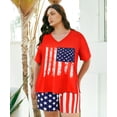 thumbnail image 3 of CASSIE LIZ Plus Size Womens 2 Piece Shorts Sets American Flag Outfits 2X V Neck Short Sleeve Top and Drawstring Shorts Casual with Pocket Lounge Beach Vacation Daily Summer Outfits 2XL 18W 20W, 3 of 6