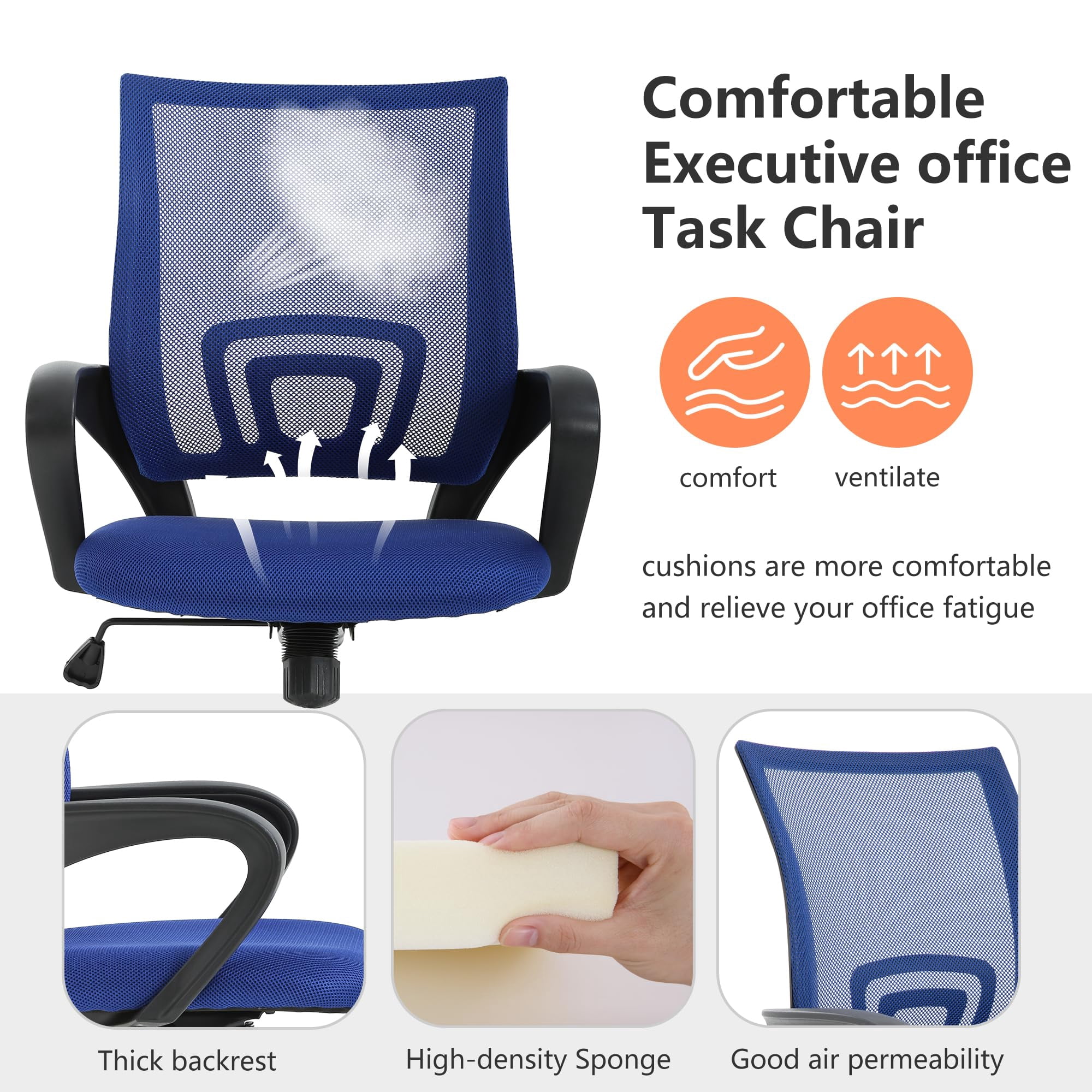 YRLLENSDAN Conference Room Chair Mesh Office Chair with Wheels Rolling Desk Chair with Arms Mesh Computer Chair for 250lb Adults Study Chair Adjustable Height,Blue