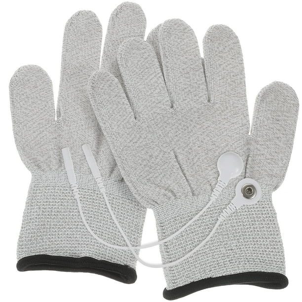 1 par de guantes de terapia eléctrica de fibra de plata blanca Accesorio de terapia de masaje eléctrico - Guantes de masaje de algodón universal con línea de conversión de 2 piezas (S gris)