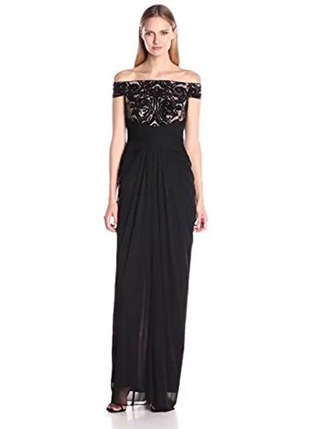 adrianna papell off shoulder sequin gown
