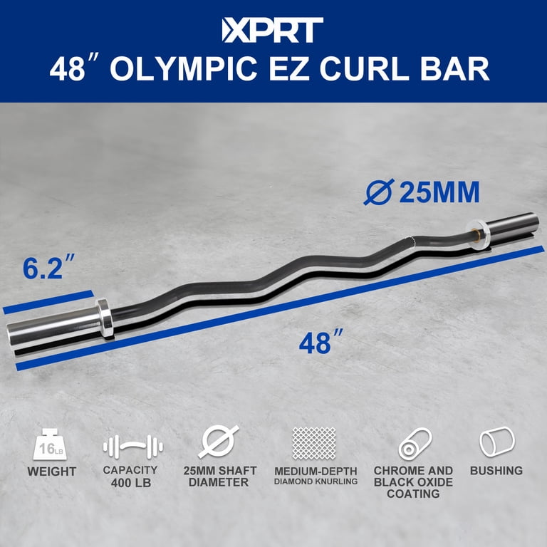 XPRT Fitness Olympic EZ Curl Barbell Bar - Weight Capacity