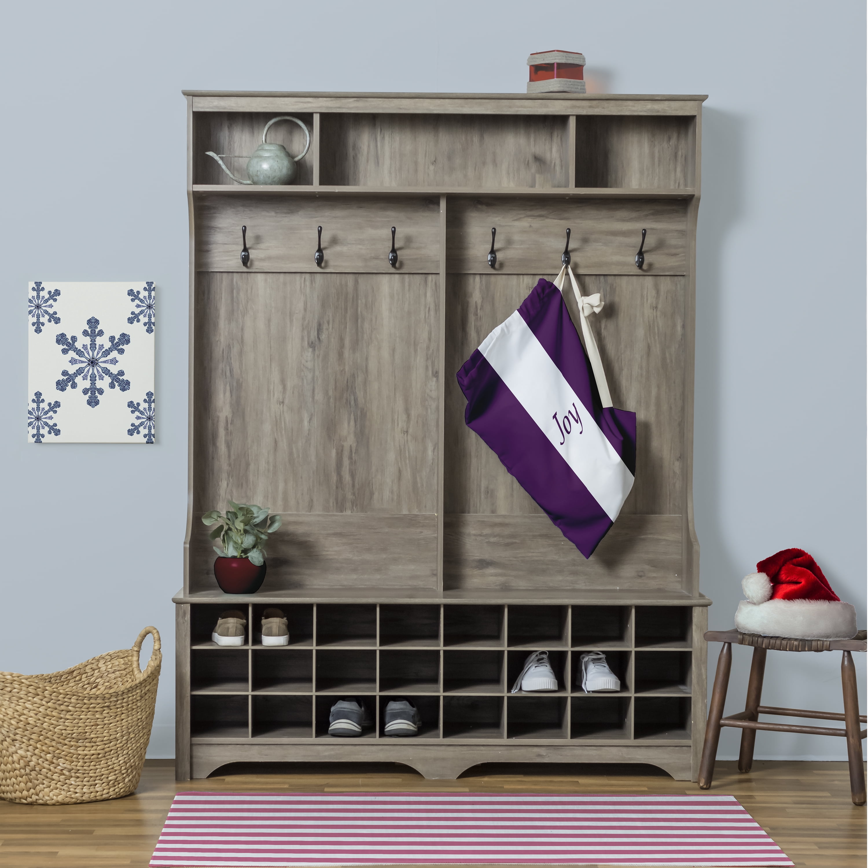 Simply Daisy Joy on a Stripe 28 x 36 inch Purple Laundry Bag