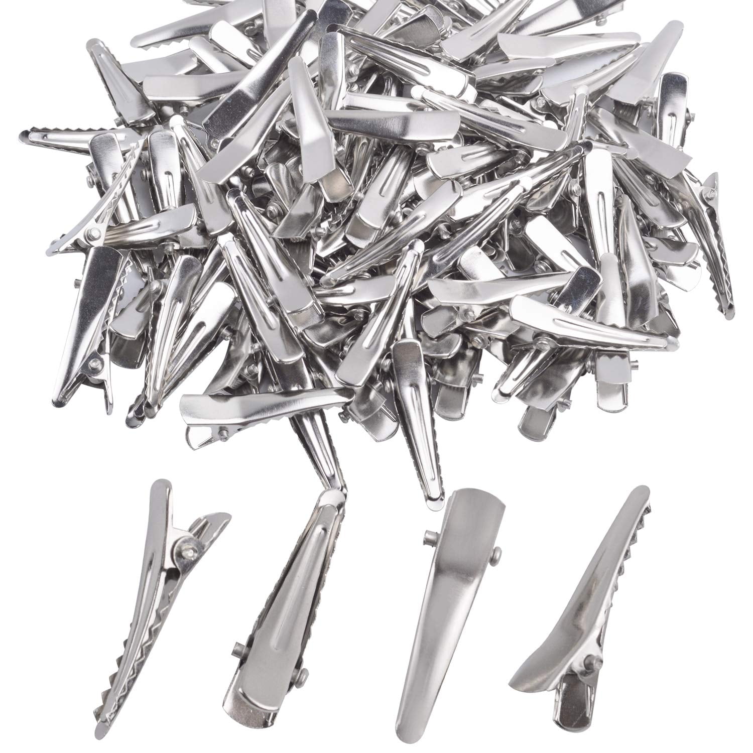 30MM Small Alligator Hair Clips, 100 Pieces Silver Metal Alligator