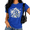 Blue, variant on Cozymy Watercolor Daisy Floral Print Short Sleeve Crew Neck Tee for Women