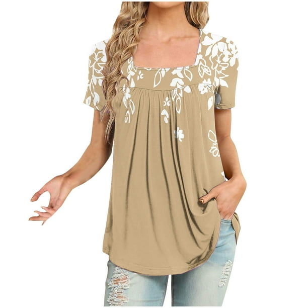 Blusas de Manga Corta para las Mujeres, Blusa de Camiseta Suelta Casual Hecha de Tela Cómoda para Todo el Uso Diario de Temporada, Blusas para las Mujeres Casual