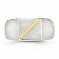 thumbnail image 4 of Stainless Steel Brushed and Polished with Real 14kt Gold Stripe Signet Ring Size: 9; for Adults and Teens, 4 of 7