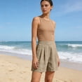 thumbnail image 4 of Pounoo Women's Shorts High Waist Linen-Like Pleated Straight Leg Shorts Retro Elegant Style Breathable Comfortable Loose-Fit Bottoms Gift, 4 of 9