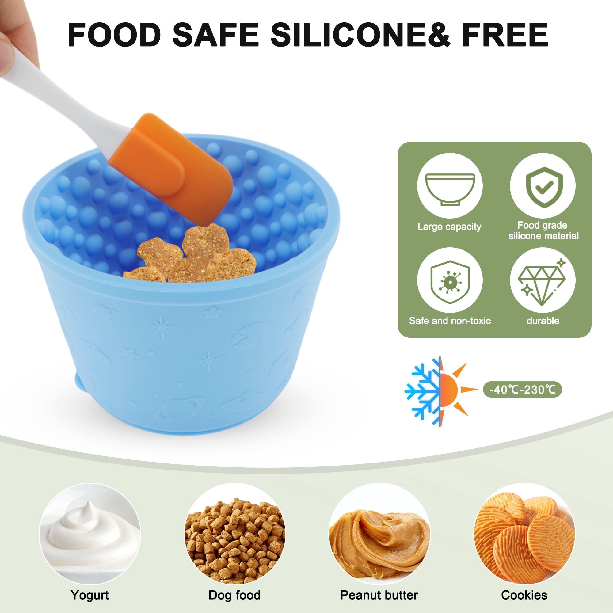Unique Bargains Slow Feeder Dog Bowls Silicone Dog Lick Bowl with Brush & Scraper Non-Slip Base Slow Feeder for Anxiety Alleviating & Oral Health Lake Blue