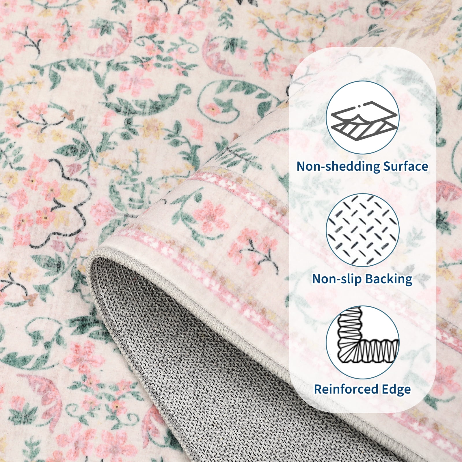 Memoryfield Washable Vintage Area Rug 9' x 12', Soft Low Pile Indoor Non Shedding Floor Covering, Foldable Floor Mat, Pink