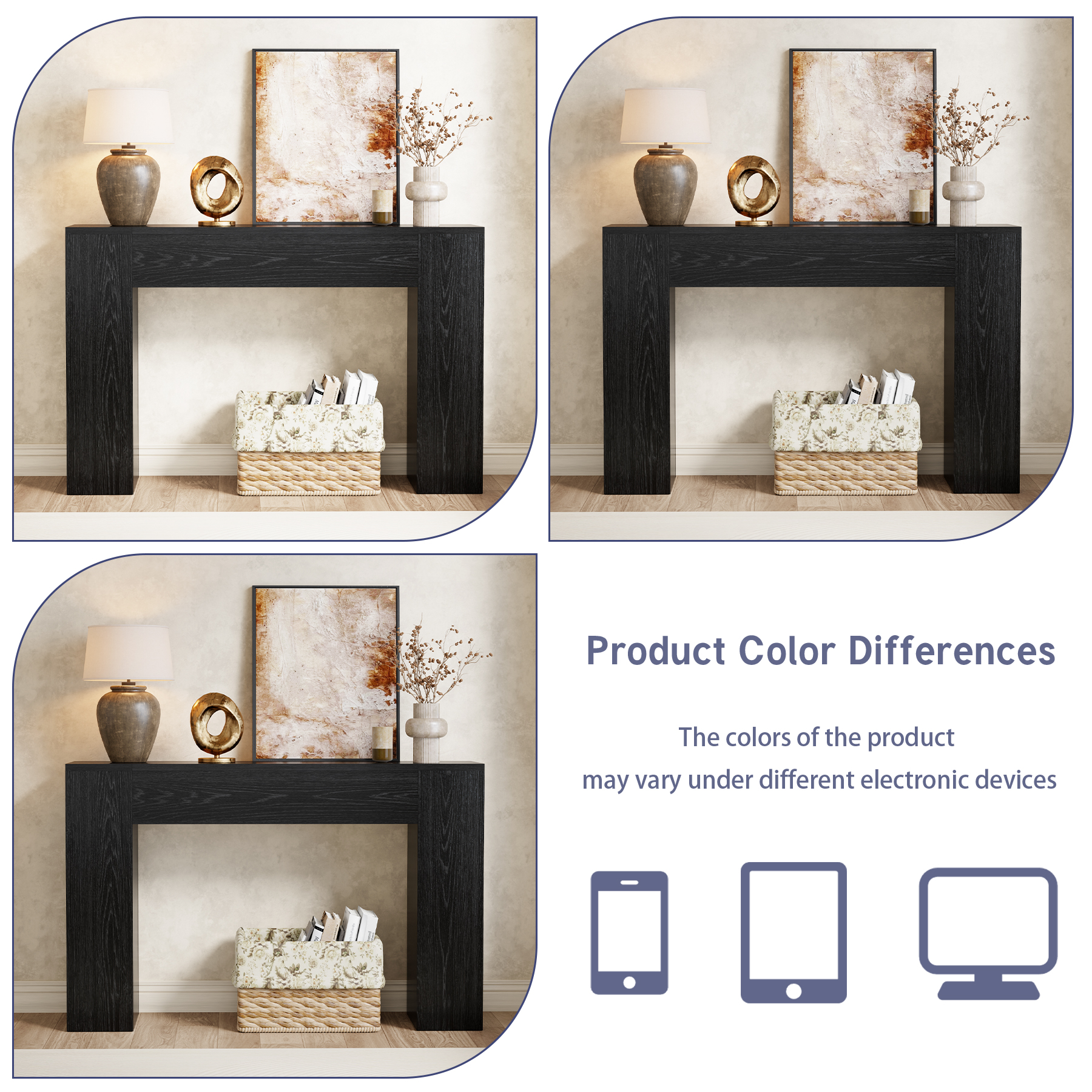 Wood Console Table for Entryway Living Room, 43-Inch Small Sofa Table, Farmhouse Rectangular Accent Console with Wooden Double Base for Behind Couch Hallway Foyer Entrance, Black