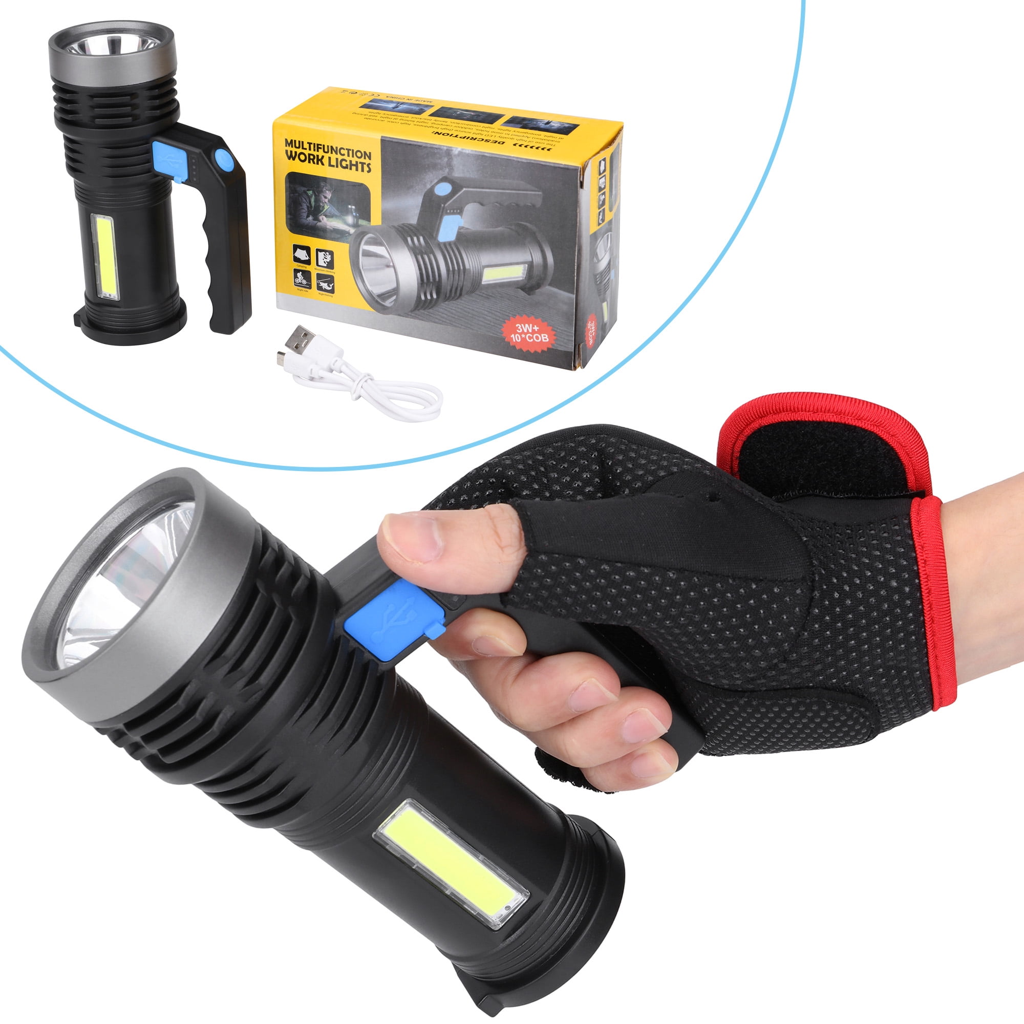 anlook super bright rechargeable led searchlight tactical flashlight at walmart Spotlight Flashlight, Handheld Spot Light with COB Light & Foldable Stand, Waterproof Long Lasting Hand Held Spotlight for Boating Camping Hunting Fishing K KASONIC Super Bright LED Rechargeable Flashlight Illuminate the night and ensure your safety with every step Searchlight Range
