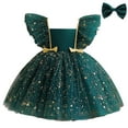 thumbnail image 2 of Toddler Girls Bowknot Dress Ruffle Sleeveless Kids Tulle Tutu Christmas Dress Holiday Festive Wedding Party Birthday Fall Winter Princess Dress Green 3-4 Years, 2 of 7