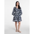 thumbnail image 3 of Time and Tru Women's and Women’s Plus Tie Neck Mini Peasant Dress, Sizes XS – 4X, 3 of 6
