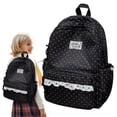 thumbnail image 3 of Clearance Under $14 |Kawaii Lace Trim Large Capacity Backpack Lightweight Sturdy Aesthetic Daypack With Multi Pockets Adjustable Straps For Daily Outings Travel(Black), 3 of 9