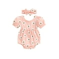 thumbnail image 2 of Aojekbee Baby Girls Summer Rompers Infant Short Puff Sleeve O Neck Floral Romper with Headband, 2 of 10