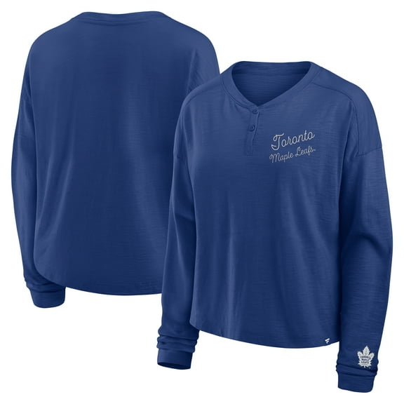 Women's Fanatics Blue Toronto Maple Leafs Oversized All Out Effort Long Sleeve Henley T-Shirt
