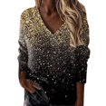 thumbnail image 2 of Dyfzdhu Sequin Tops for Women Trendy Sparkly V Neck Sweatshirt Long Sleeve Printed Loose Pullover Gold, 2 of 3