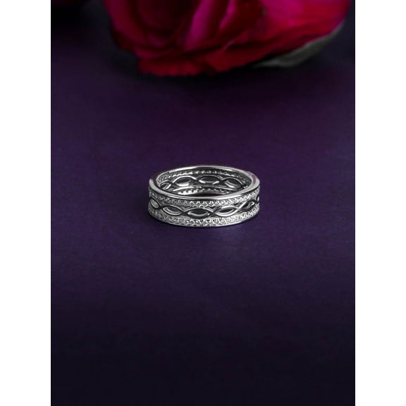 Silvago Jewelry 14K White Gold Plated Ring - 0.29 Ct Round Moissanite Engagement Ring - Infinity Twisted Cross Over Shank Engagement Ring for Women's - Promise Rings for Girlfriend - Proposal Ring