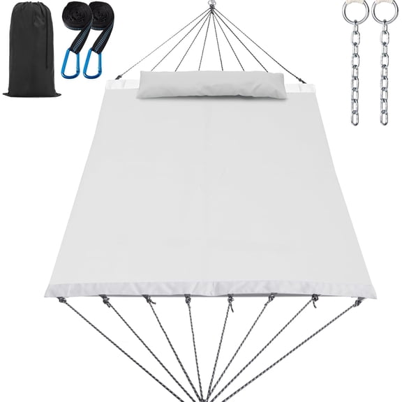14 ft 2 Person Outdoor Hammock with Steel Spreader Bar Quick Dry Textilene Fabric 550 lb Capacity White