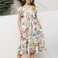 thumbnail image 4 of shoper Girls Dresses Size 14-16 Ruffled Sleeve Floral Print Crew Neck Swing Flowy Midi Dress Girls Dance Performance Dress White 150, 4 of 6